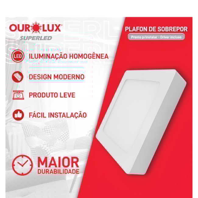 Luminária LED Sobrepor Painel Quadrado 18W 223x223mm 6400K Bivolt 03215 OUROLUX-4c8a3498-4c24-43ec-bac7-4247edf8ba33