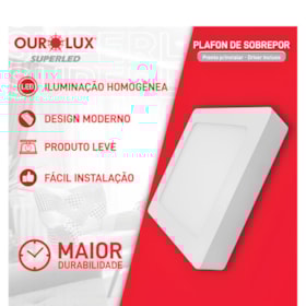 Luminária LED Sobrepor Painel Quadrado 18W 223x223mm 6400K Bivolt 03215 OUROLUX