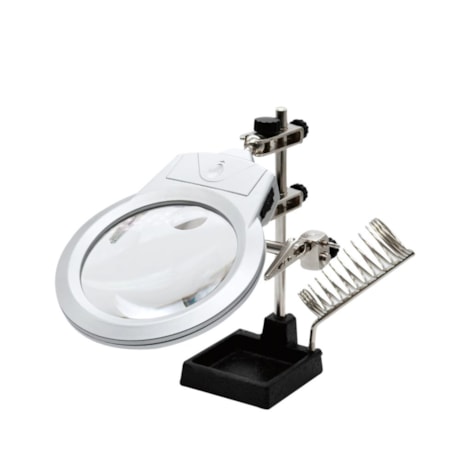 Lupa de Bancada LED com Suporte para Ferro de Soldar e Garras 3D+8D SLP-100 SOLVER