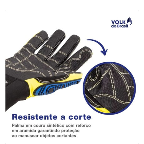 Luva de Couro Sintético Aramida para Impactos Cortes e Riscos Tam EG CA 43109 IMPACTO CUT R3 VOLK-49f1183a-67c3-4b68-a1b3-6deaa8d46b50