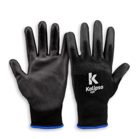 Luva de Segurança Tricotada em Nylon CA 15272 PU PRETA KALIPSO