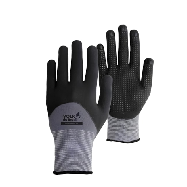 Luva de Segurança Tricotada Nylon Nitrílica Preta e Cinza CA 37168 MICROFOAM 3/4 VOLK-a29ca790-151b-4bc1-ad5f-3162ccc13569