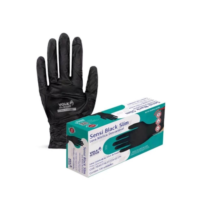 Luva Nitrílica Descartável Sem Amido Preta Caixa com 100 Unidades CA 43174 SENSI SLIM VOLK-57fb6f62-3694-478f-91d6-8bb8570def1d