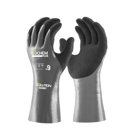 Luva Segurança Tricotada em Nylon/Elastano Nitrílico Foam Cinza e Preto CA 51.841 DA35530E EVOCHEM PLUS DANNY