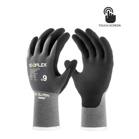 Luva Tricotada Nylon Nitrílico Foam Cinza e Preto CA 51.832 DA11874E EVOFLEX DANNY