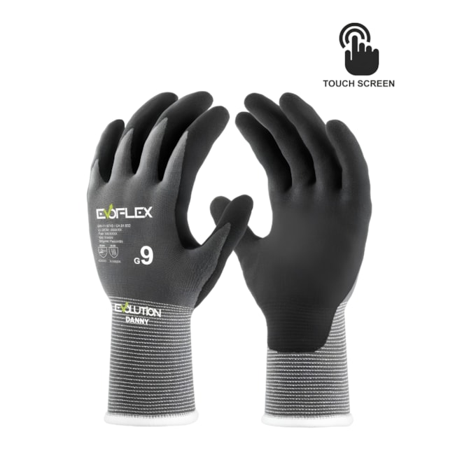 Luva Tricotada Nylon Nitrílico Foam Cinza e Preto CA 51.832 DA11874E EVOFLEX DANNY-55e8a739-e034-4072-8eb8-8b706ad070bc