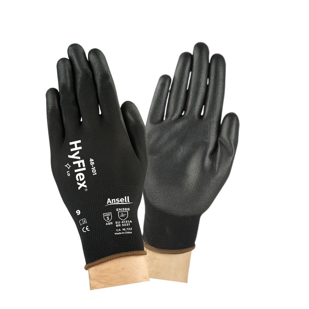 Luva Tricotada Nylon Revestida Pu Preta CA 16722 HyFlex 48-101