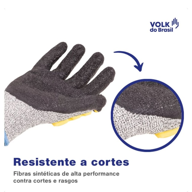 Luva Tricotada Poliéster Revestida Látex Corrugado Dorso Emborrachado CA 38654 IMPACTO CUT VOLK-72a90318-e567-45b1-8da8-572285c5840d