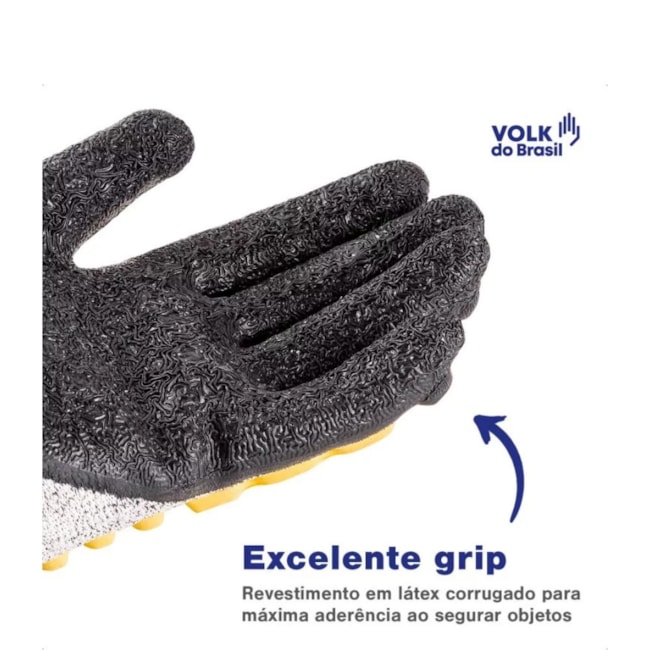 Luva Tricotada Poliéster Revestida Látex Corrugado Dorso Emborrachado CA 38654 IMPACTO CUT VOLK-b9ef9d4d-a858-4cc4-8e09-03eaf2cd5854