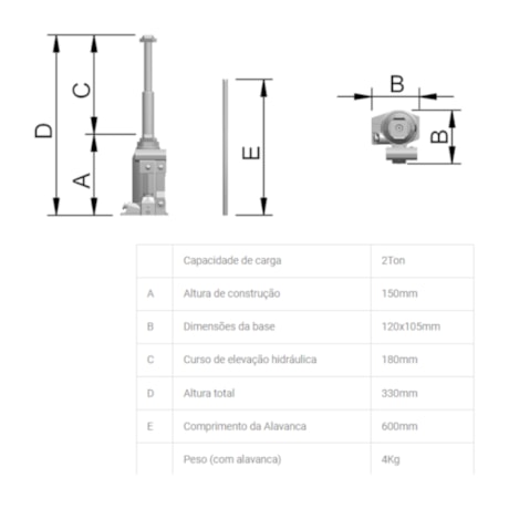 Macaco Tipo Garrafa 2 Toneladas de 2 Estágios 150x330mm EF 2800 BOVENAU-2a4abac5-8576-440f-9cea-fee8c7a56f68