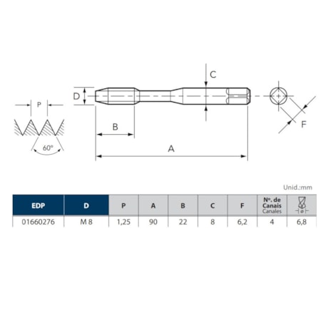Macho Máquina HSSE CR M 8 X 1.25 DIN 371 ALTIN 1150/0 GG-MAX OSG