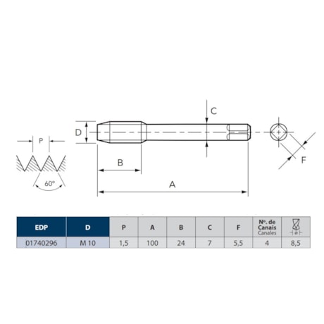 Macho Máquina HSSE CR M10 x 1.5 DIN 376 ALTIN 1150/4 GG-MAX OSG-ed22afda-79bf-46a4-833f-648fb36d2eca