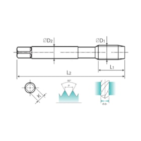 Macho Máquina Ponta Helicoidal HSS-E M3x0,50mm Din 371 TC127206 YG-1