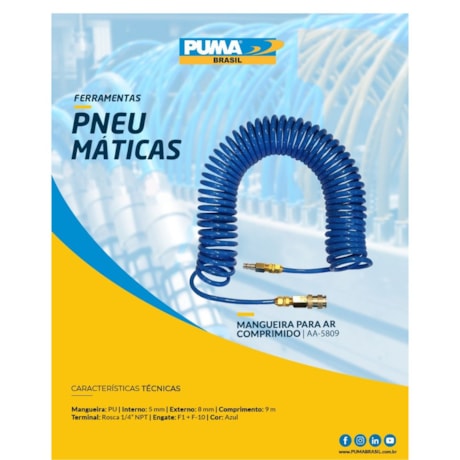 Mangueira Espiral p/ Ar Comprimido 9 Metros c/Engate Rápido AA5809 PUMA-7616b1aa-e1fe-4ee6-8593-ffd663bb0b0f