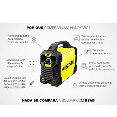 Máquina de Solda Inversora 160A Monofásico 220V HANDYARC 162I + Máscara SWARM A10 + Luva Mig MD BLACK ESAB-a846b40b-2f0c-4c33-bddc-263cb1402002