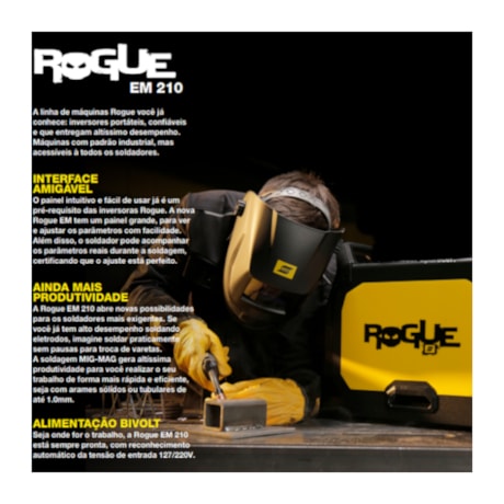 Máquina Inversora de Solda Mig/Mag e Eletrodos 210A Monofásica Bivolt (110/220V) ROGUE EM 210 ESAB-30812638-1095-4127-b7be-ee8308faa673