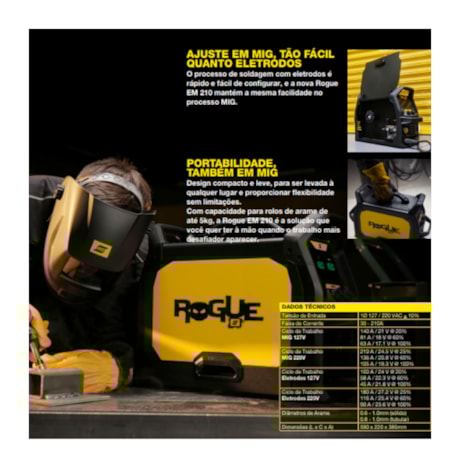 Máquina Inversora de Solda Mig/Mag e Eletrodos 210A Monofásica Bivolt (110/220V) ROGUE EM 210 ESAB-c4de9aaa-73ce-4ded-85a4-1610938de560