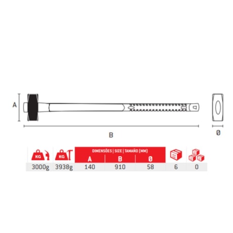 Marreta Quadrada 3000gr Longa Cabo em Fibra 109229 MTX-6f159ea3-77a5-4cf2-8768-cd0050bf0a71