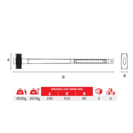 Marreta Quadrada 8000gr Cabo em Fibra Longa 1096255 MTX-c1d0ae80-8522-4b9e-b49c-1f3f5a843cc2