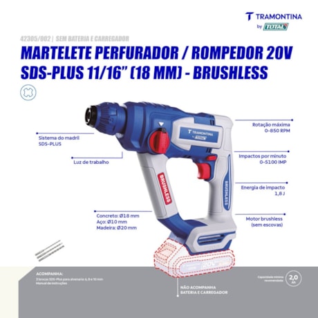 Martelete Perfurador/Rompedor 18mm 20V sem Bateria e Carregador 42305/002 TRAMONTINA MASTER-0817202e-1dad-4688-9fef-8837d729c0dc