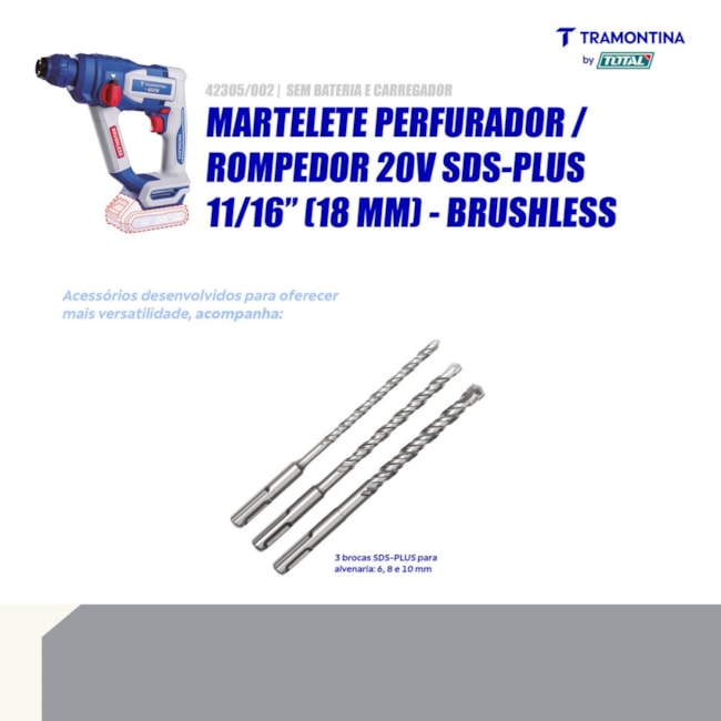 Martelete Perfurador/Rompedor 18mm 20V sem Bateria e Carregador 42305/002 TRAMONTINA MASTER-49814f3c-f174-4ece-9a04-6cf92b430db1
