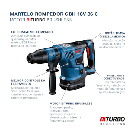 Martelete Perfurador Rompedor 18V sem Bateria sem Carregador BI-Turbo GBH 18V-36 C Bosch-d435a0bf-065d-4675-a956-5ad0fb31df92