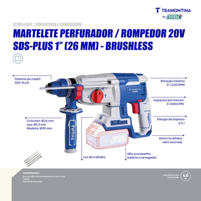 Martelete Perfurador/Rompedor 26mm 20V sem Bateria e Carregador 42305/004 TRAMONTINA MASTER-e26a3421-ebb8-4293-9b54-140b9f3446b7