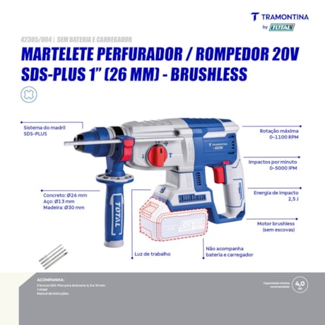 Martelete Perfurador/Rompedor 26mm 20V sem Bateria e Carregador 42305/004 TRAMONTINA MASTER-4ff3a37a-80ae-4e62-9820-a44d8ac00aca