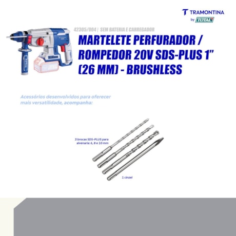 Martelete Perfurador/Rompedor 26mm 20V sem Bateria e Carregador 42305/004 TRAMONTINA MASTER-64a7c704-d9a4-4dc9-a1e2-8be39b79c5d4