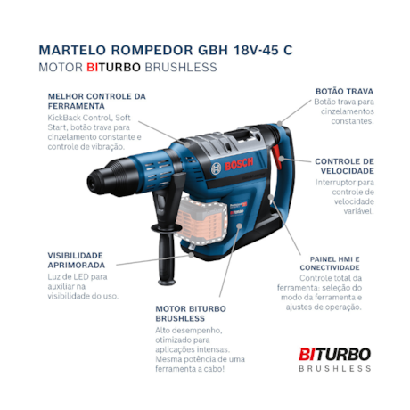 Martelete Perfurador Rompedor 45mm 18V sem Bateria sem Carregador BI-Turbo GBH 18V-45 C BOSCH-10ef733a-7d84-434d-b6f8-524f927a4090