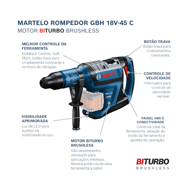 Martelete Perfurador Rompedor 45mm 18V sem Bateria sem Carregador BI-Turbo GBH 18V-45 C BOSCH-f5f9f989-45d3-4f21-84c7-5d39aa893691