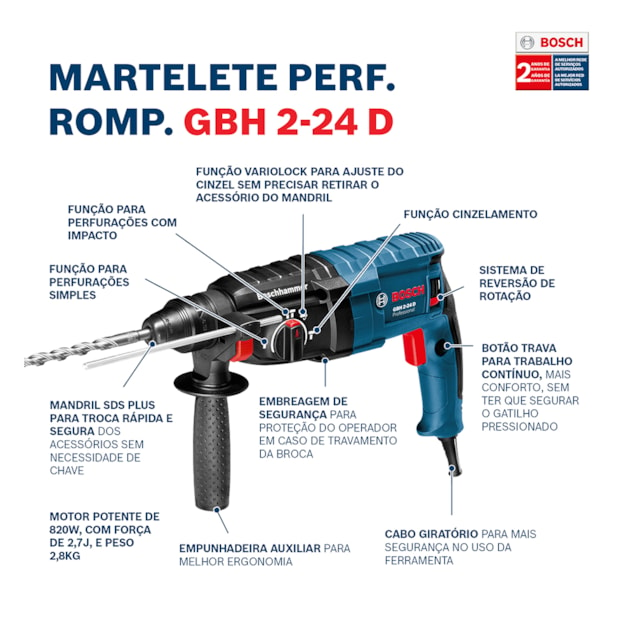 Martelete Perfurador Rompedor 820W 24mm e Maleta GBH2-24D BOSCH-84c1ea55-8306-466d-8d2a-88eeacfa2335