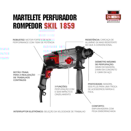 Martelete Perfurador/Rompedor SDS Plus 750W + Maleta e Acessórios 1859 SKIL-1def8de5-d3b4-4b3d-8fe6-66b2d2855dbb