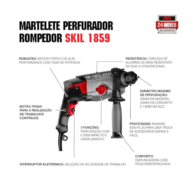 Martelete Perfurador/Rompedor SDS Plus 750W + Maleta e Acessórios 1859 SKIL-7667b9de-6180-468c-ba2d-043db20d6dad