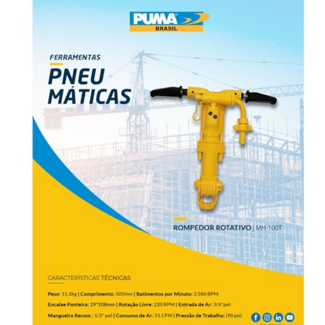 Martelete Rompedor Pneumático 2580BPM 19MM MH100T PUMA-506c4f42-0609-4bf9-9e61-56d987098ddf