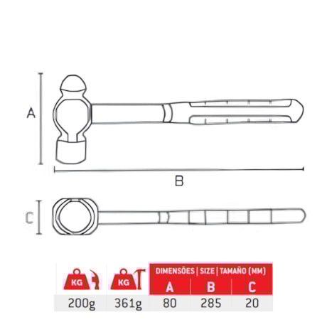 Martelo Bola 200gr com Cabo Emborrachado 1020655 MTX-f8d2e417-cb15-4edc-8ab8-be48c467b8b6
