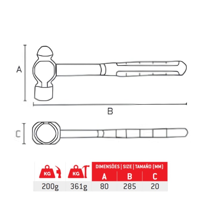 Martelo Bola 200gr com Cabo Emborrachado 1020655 MTX-7c6cb032-69a7-4d7d-a2c9-a9bc4050d8d1