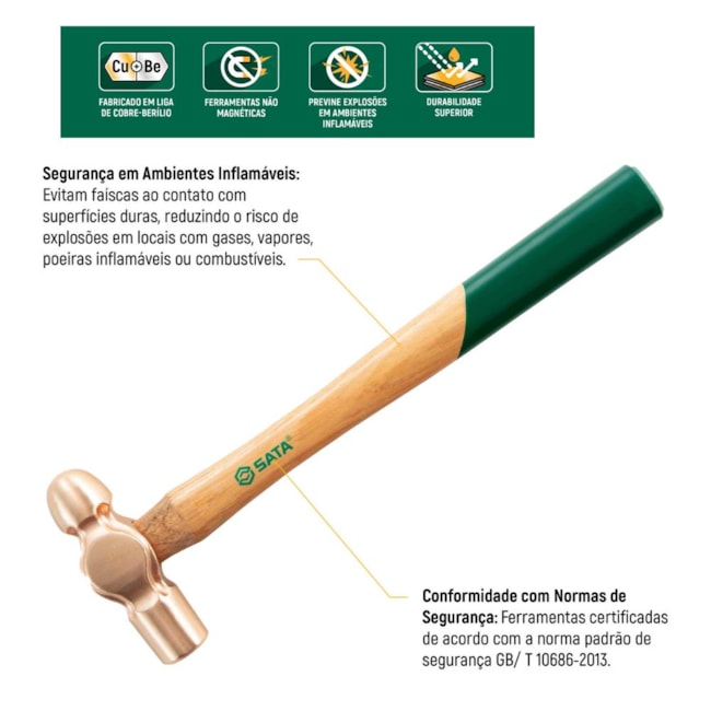 Martelo Bola Cobre-Berílio 680gr Antifaíscante Cabo de Madeira ST31162 SATA-6d35bf68-45d5-4f1a-8002-d24079716ef6
