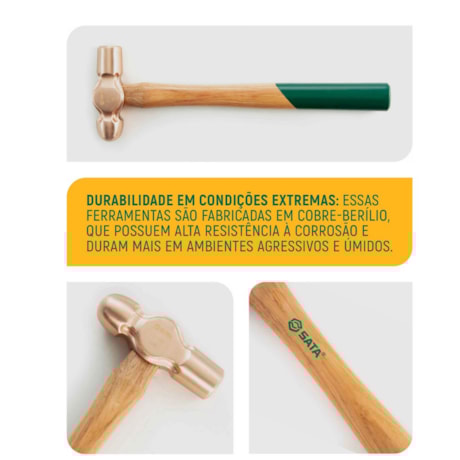 Martelo Bola Cobre-Berílio 680gr Antifaíscante Cabo de Madeira ST31162 SATA-c34f6f51-3ee7-4deb-b180-eae94f0c9ce2