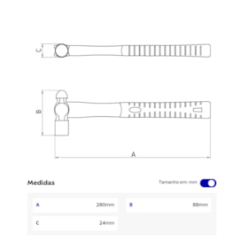 Martelo Bola em Cobre-Berílio 340gr Cabo Fibra de Vidro Antifaiscante 44234016 TRAMONTINA PRO