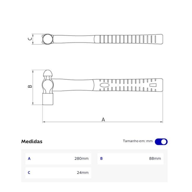 Martelo Bola em Cobre-Berílio 340gr Cabo Fibra de Vidro Antifaiscante 44234016 TRAMONTINA PRO-8984a8bb-5b1a-46e1-92bb-9be73737497b