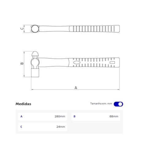 Martelo Bola em Cobre-Berílio 340gr Cabo Fibra de Vidro Antifaiscante 44234016 TRAMONTINA PRO-964546a0-3f65-483b-91a9-0c543628b3f8