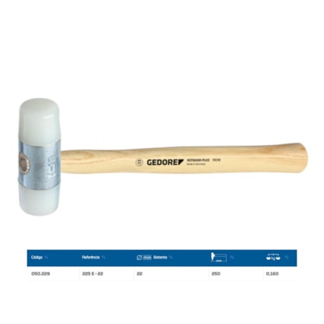 Martelo de Nylon 22 x 250mm com Cabo em Madeira 225E-22 GEDORE-ab1349f9-f5c9-405e-937a-e76f85eb7a2f