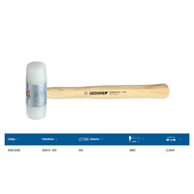 Martelo de Nylon com Cabo de Madeira 60mm 380mm 225E-60 GEDORE-b615dbb3-a913-4029-b0da-060c1b2730a3