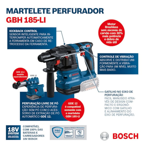 Martelo Perfurador Rompedor 22mm 18V com 2 Baterias Carregador Bivolt e Maleta GBH 185-LI BOSCH-28c32766-0c2d-4499-8b97-67d347f55e2d