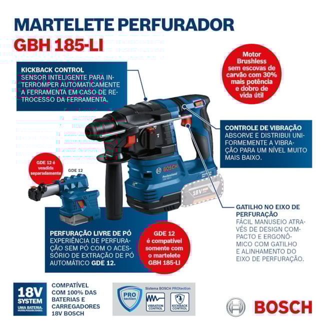 Martelo Perfurador Rompedor 22mm 18V com 2 Baterias Carregador Bivolt e Maleta GBH 185-LI BOSCH-c2510ce3-a29a-448e-9479-e36aa6d2c9ad