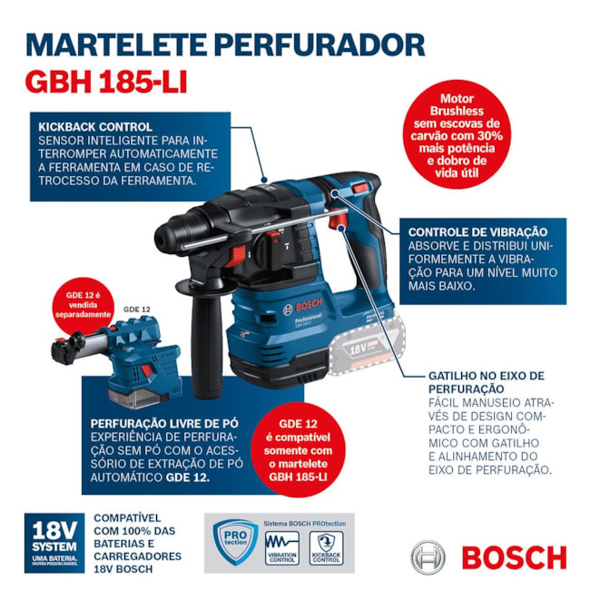 Martelo Perfurador Rompedor 22mm 18V com 2 Baterias Carregador Bivolt e Maleta GBH 185-LI BOSCH-acbcc176-bfa9-4b25-951b-4a3b25010b0f