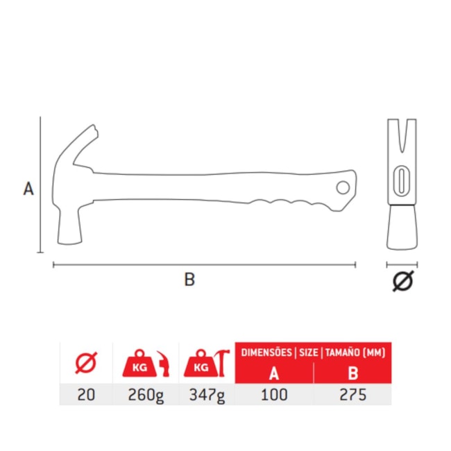 Martelo Unha 20mm Cabo de Fibra 1040555 MTX-f709d4d8-5c49-459a-9512-507ba81c2817