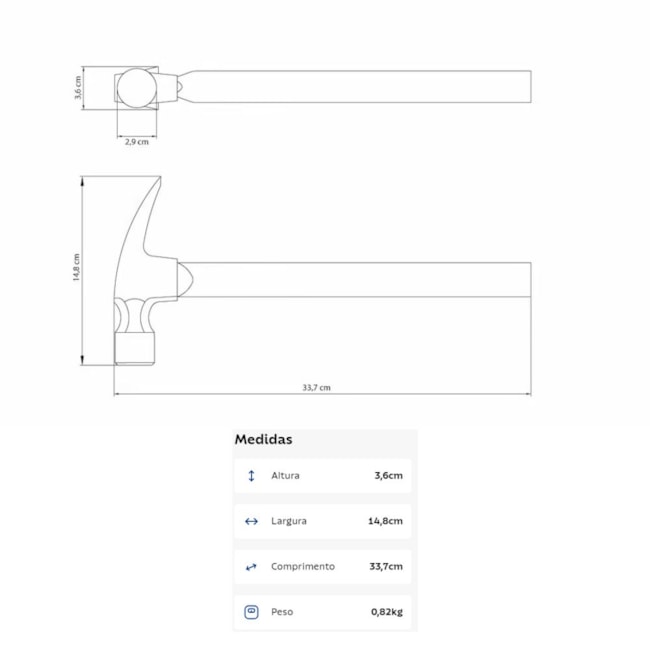 Martelo Unha Reto com Cabo Tubular 36mm 40894016 TRAMONTINA MASTER-0f92b2ea-04db-41b8-9b9f-cca32eca0d44