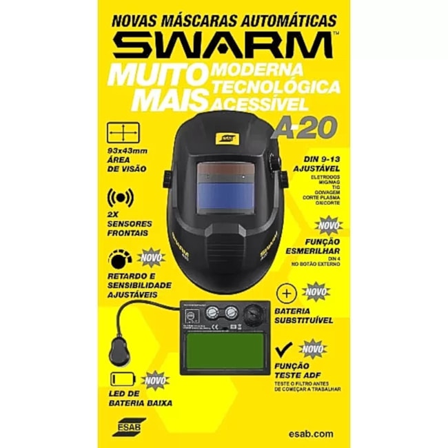 Máscara de Solda Auto Escurecimento DIN 9 a 13 SWARM A20 747671 ESAB-c615875a-b17d-453d-960f-0059624126ed